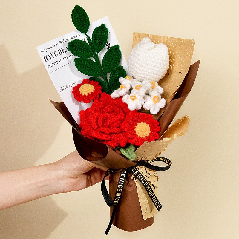 Flor de lana tejida a mano ramo de flores de girasoles flores de punto flor de simulación comercio exterior transfronterizo amazona