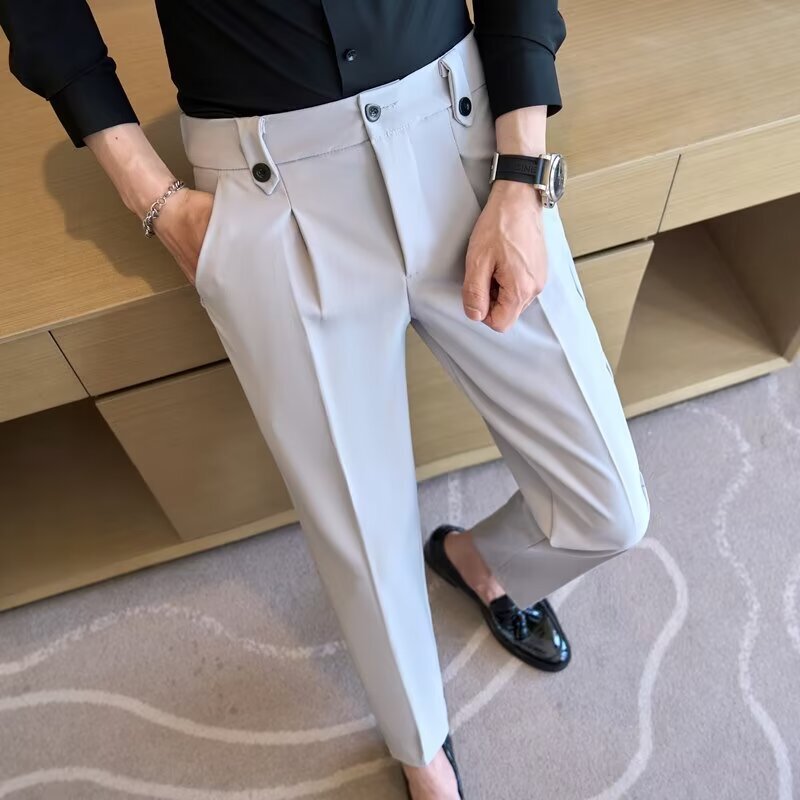 Spring and Summer New Men's Suit Pants Men's Pure Color No-iron Casual Suit Pants for Work and Work Clothing Slim Pure Color Nine-point Pants
