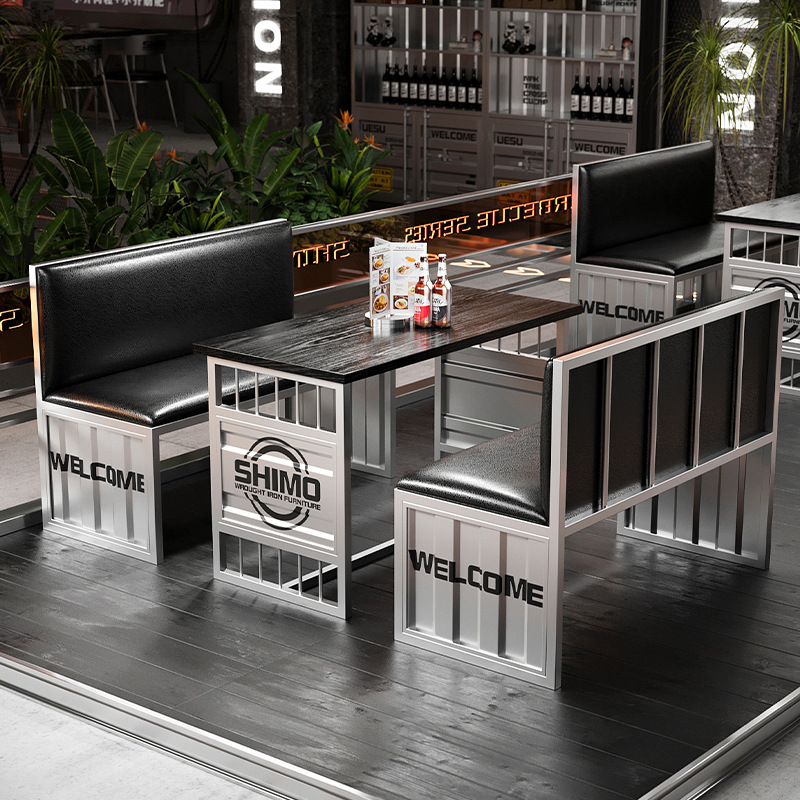 Industrial Style Booth Western Restaurant Sofa Booth Milk Tea Shop Cafe Internet-Famous Commercial Bar Dining Table and Chair Set
