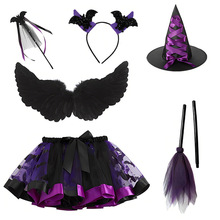 万圣节儿童服装女孩装扮小女巫cos搞怪翅膀童装裙子蝙蝠装备演出