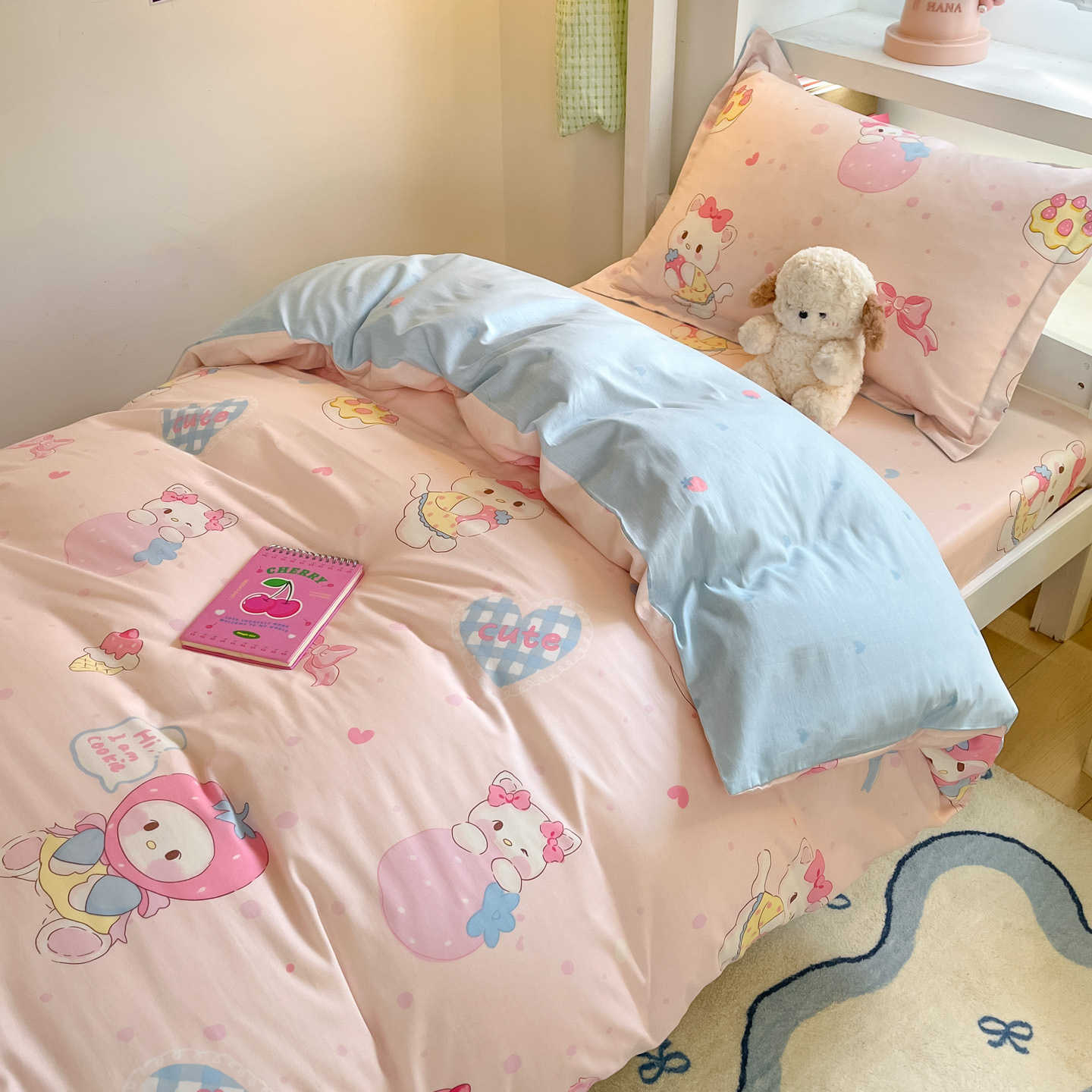 Juego de cama de dormitorio de estudiantes de tres piezas de algodón de algodón, funda de edredón, edredón, edredón, juego completo de núcleo