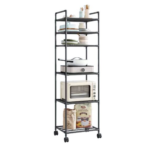 Kitchen multi-layer floor-standing storage rack household movable storage stand integrated wall-mounted steel frame wholesale