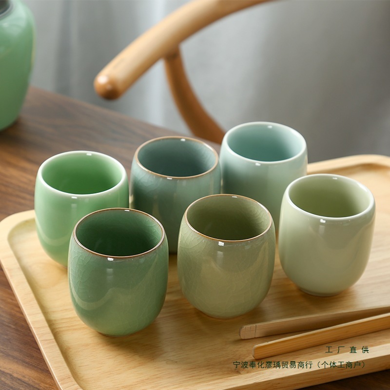 景德镇陶瓷小茶杯水杯青瓷六色杯哥窑开片茶具功夫茶杯汝窑主人杯|undefined