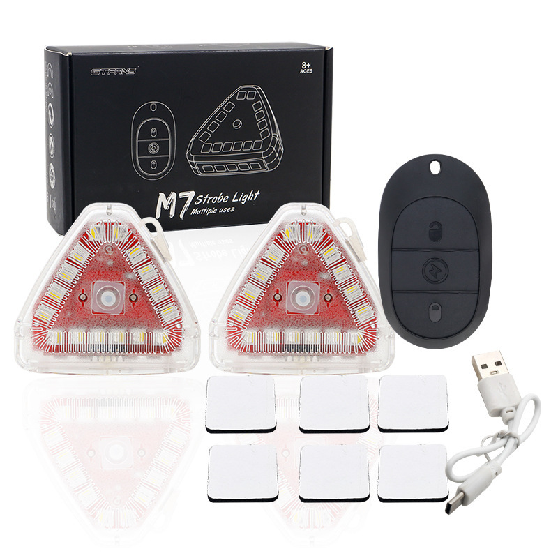 Lámpara triangular M7 super resistente al agua larga duración inalámbrica remoto transformación de luz de advertencia flash de motocicleta