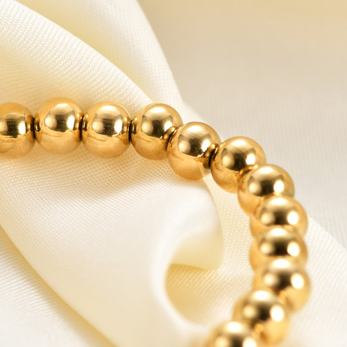 Amazon Wish New 304 Stainless Steel 15MM Bead Elastic Rope Simple Titanium Steel Beaded Bracelet Women's Bracelet