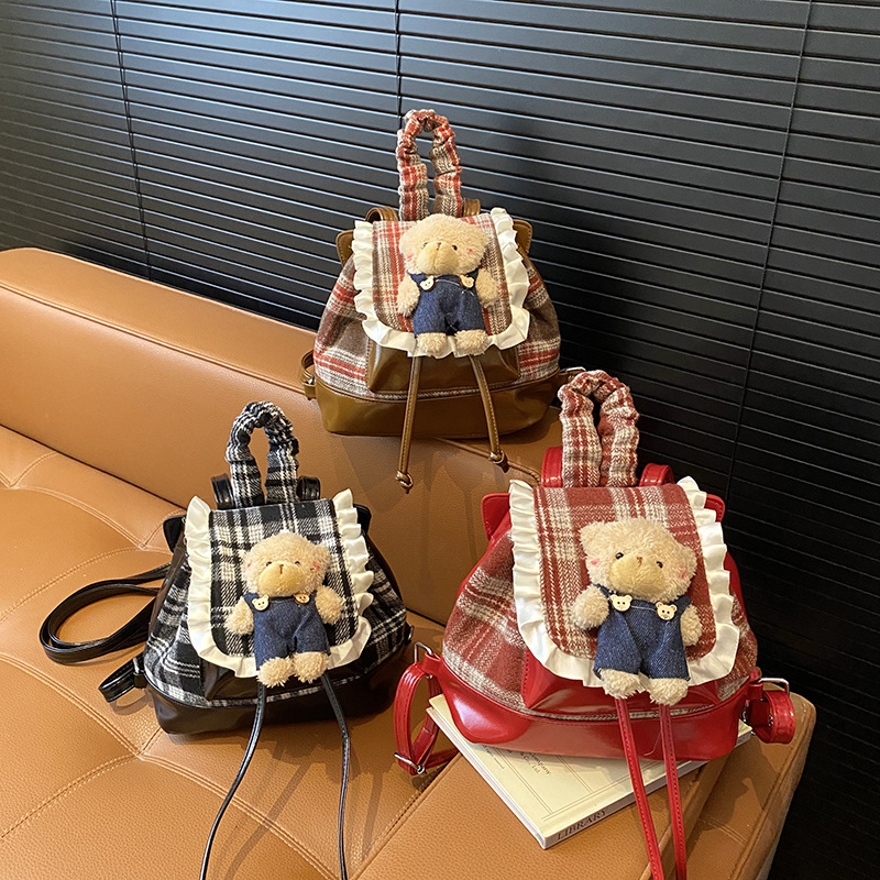 Escuela de viento jardín de infantes mochila de bebés caricatura lindo oso para niños y niñas 2025 nueva mochila de encaje para niños