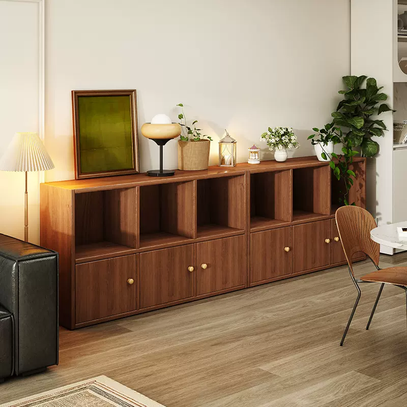 明峥家具厂中古风实木带门矮书柜储物柜去客厅化半墙展示柜组合柜