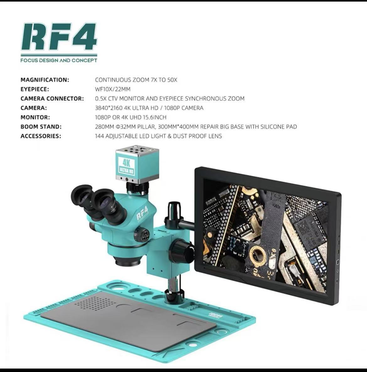 Microscopio de alta potencia RF4 mantenimiento de la placa base del teléfono móvil microscopio HD 7-50X Microscopio de zoom continuo de doble brazo