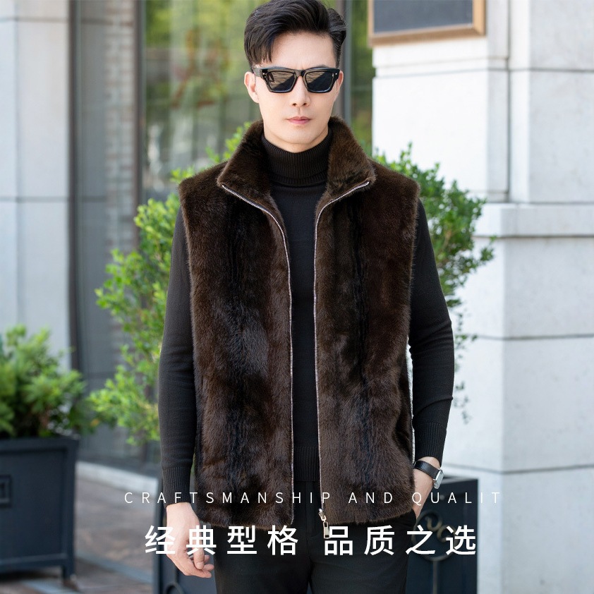 新款冬季男士仿貂绒双面穿保暖皮草马甲男马甲批发