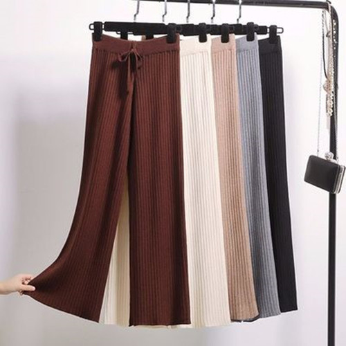Women's Autumn/Winter New Arrival High-Waisted Flowy Loose Floor-Length Straight Leg Wide Leg Knit Pants for Casual Wear