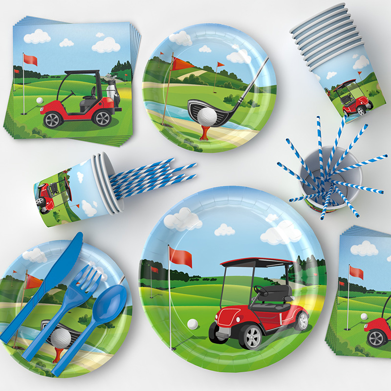 Amazon Golf deportes fiesta de cumpleaños decoración tema bandeja de papel desechable taza de papel atmósfera suministros de diseño