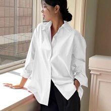 加工定制欧美跨境新款长袖极简女装衬衫长袖翻领百搭宽松衬衣