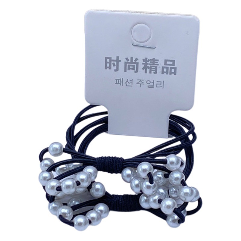 Estilo coreano de alta elástica de tres en uno de la perla arco cuerda del pelo lazo banda de goma del pelo de la tarjeta de banda de pelo 2 yuanes tienda