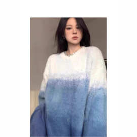 美式渐变色毛衣女秋冬新款中学生软糯奶fufu针织衫