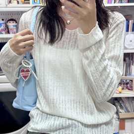 韩系慵懒松弛感宽松T恤女2025新款春夏季叠穿防晒罩衫微透V领上衣