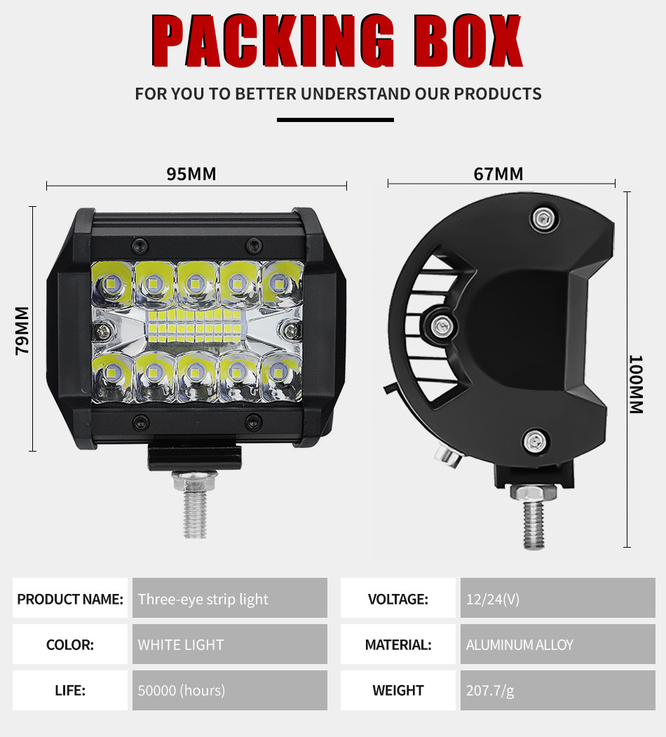 Factory wholesale 60W automotive LED work light trinocular model 4inch off-road modified car light external auxiliary inspection light