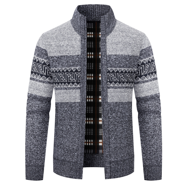 Comercio exterior ropa de hombre encapuchada de invierno más vello engrosado suéter de manga larga cuadrilátero juvenil coreano cardigán de hombre camisa de punto