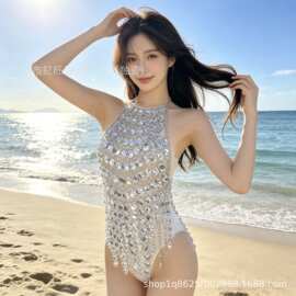 欧美跨境女士透明亮钻辣妹文胸 比基尼罩衣链 上衣背心身体链批发
