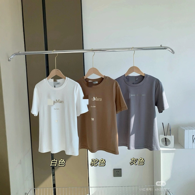 Max's Spring and Summer New Women's Bronzing Camel Letters Casual Loose All-match Slim-fit Round Neck Short-sleeved T-shirt