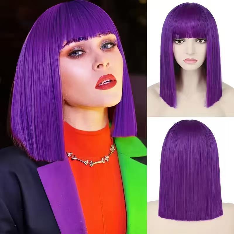 Pelucca de encaje frente a la pelucca BoBo cabeza negra cubierta de cabello corto de seda de alta temperatura hebilla corta cabello recto al por mayor