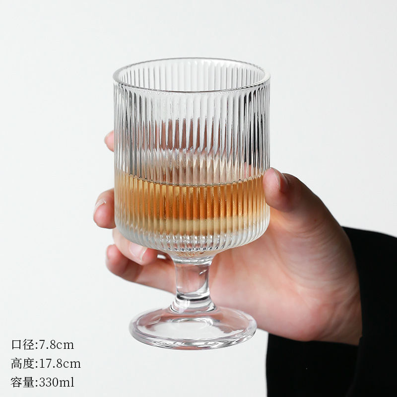 设计感ins风玻璃杯高颜值竖纹冰淇淋高脚杯酸奶甜品饮料果汁水杯|undefined