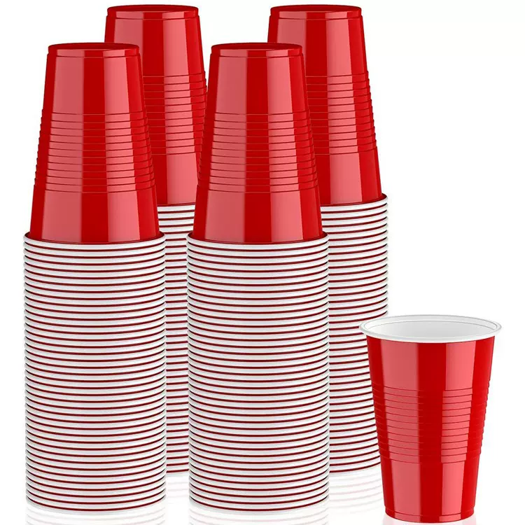 一次性塑料杯beerpong双色PP乒乓球杯16oz啤酒塑杯派对游戏solo杯