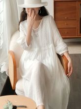 夏季新款时尚简约文艺风系带连衣裙长款领小清新大摆裙