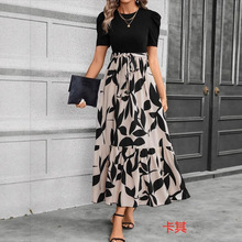 2025亚马逊跨境专供欧美女装花卉印花高腰时尚优雅气质连衣裙