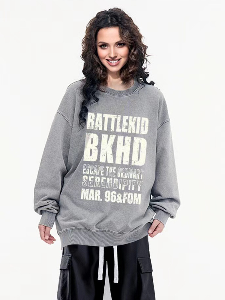 2026 letras de impresión camiseta de moda casual cuello redondo hombre y mujer chaqueta de manga larga abrigo suelto camiseta de tamaño grande versátil
