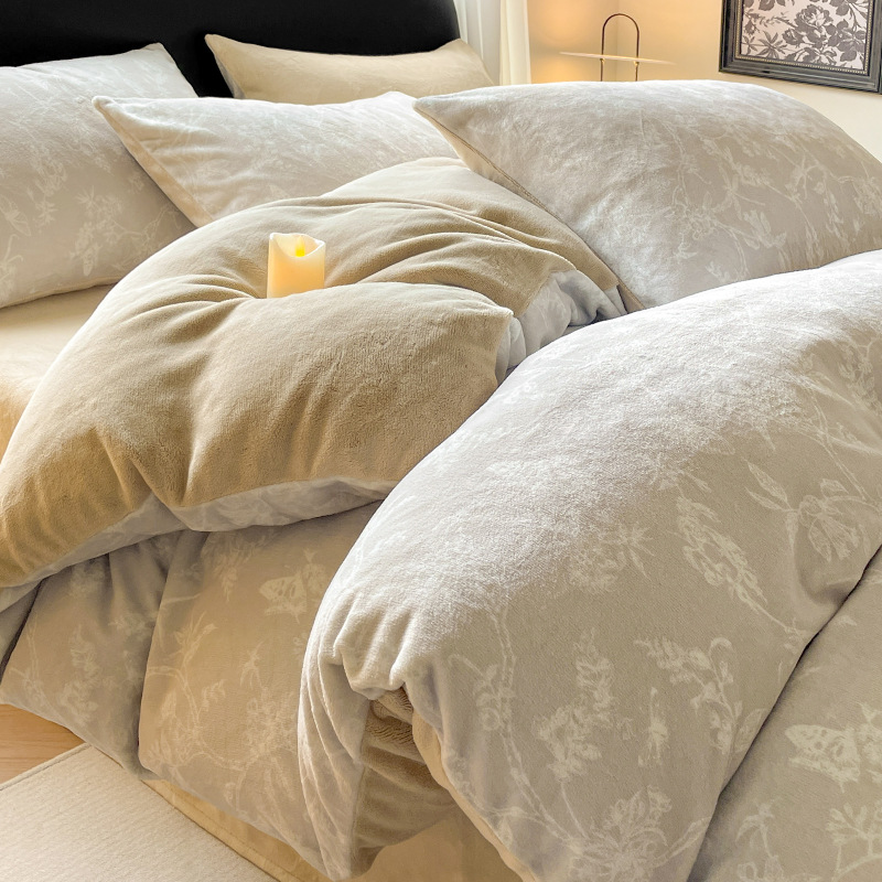 Nuevo invierno de lana de leche de cuatro piezas, ropa de cama de lana de coral, colchón de flanela doble cara, sábanas de lana gruesas, tres piezas