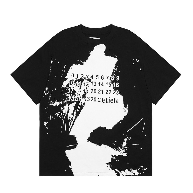 Mm6マギラtシャツ2023夏新作男女カップル服アラビア数字プリント半袖|undefined