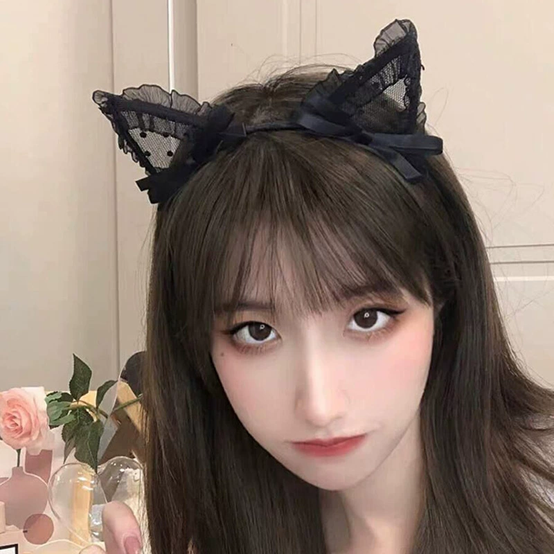 Южная Корея милые кроличьи уши аксессуары для волос Кружевная повязка на голову кошачьи уши Шпилька повязка на голову умывание лица макияж интернет красные головные уборы для волос под давлением