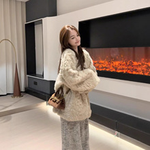 批发新款粉色羊羔毛外套女韩版中长款气质皮毛一体超好看毛绒大衣