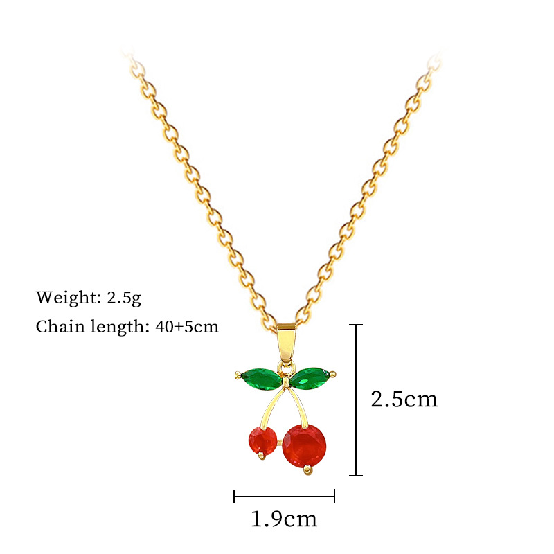 Red Cherry Fruit Necklace Diamond Luxury Clavicle Chain Jewelry_voghion.com