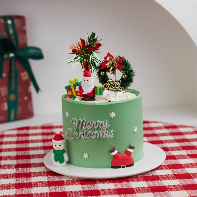 2024 pastel de Navidad decoración adornamiento pegamento suave regalo de Papá Noel anillo de paja adornamiento de seda de lluvia inserción de Navidad
