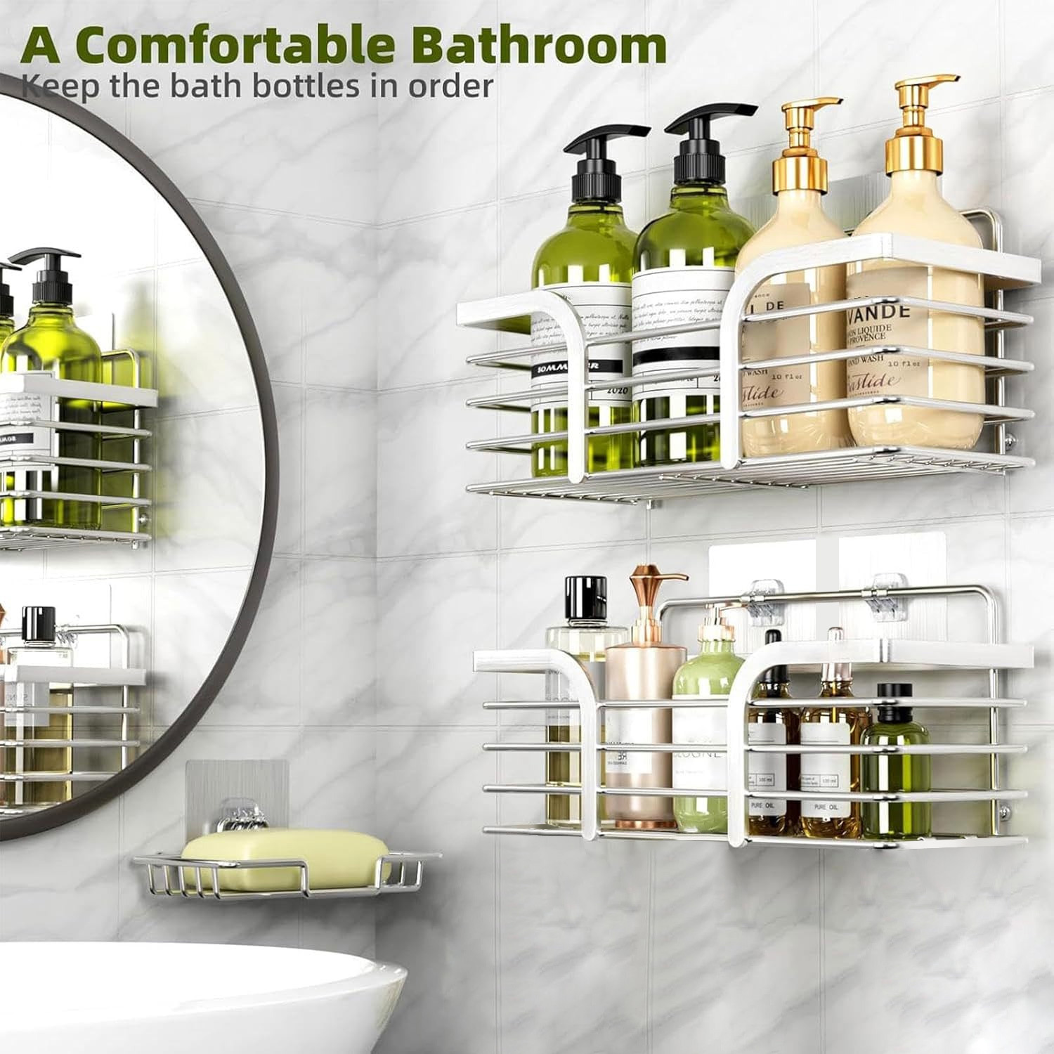 Bathroom Shelf for Shampoo and Shower Gel, 304 Stainless Steel Storage Rack, No-Drill Wall-Mounted Organizer