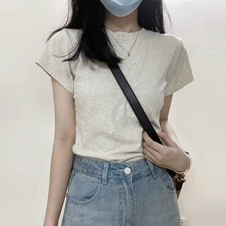 2026小领口正肩t恤女半高领短袖小个子上衣小众夏季爆通勤风短袖