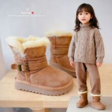 童鞋冬款儿童皮毛一体雪地靴加绒加厚保暖靴时尚两穿男女童大棉靴