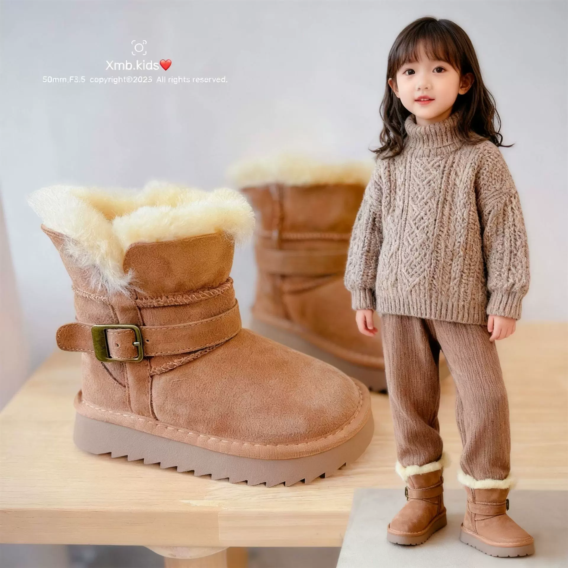 童鞋冬款儿童皮毛一体雪地靴加绒加厚保暖靴时尚两穿男女童大棉靴