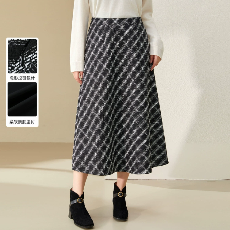 [Lycell, овечья шерсть, юбка Грея] Полосатый большой размер женский толстый mm2024 зимний новый