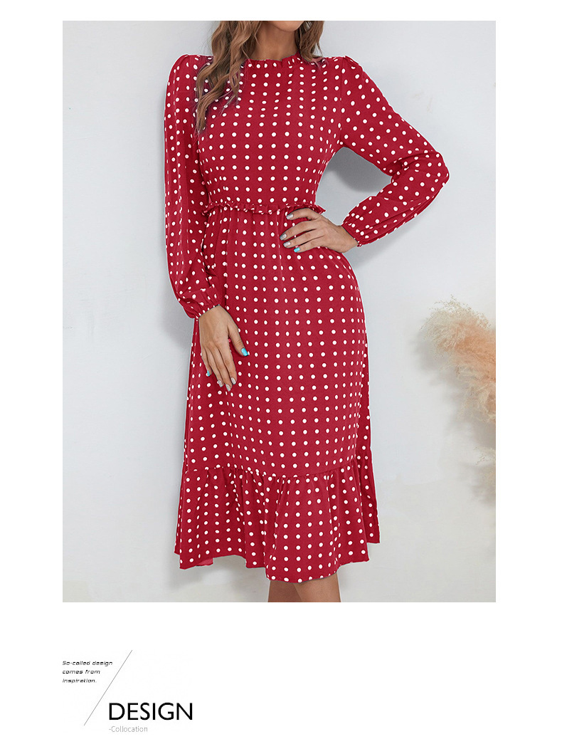 Women's A-line Skirt Vintage Style Round Neck Printing Long Sleeve Polka Dots Midi Dress Daily display picture 5