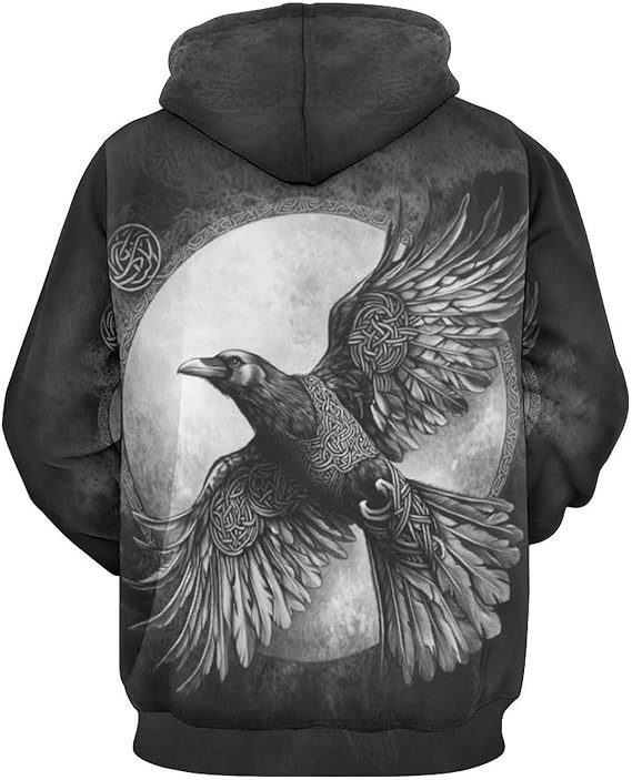 Sweat à capuche imprimé numérique 3D pour homme, avec transfert thermique et motif aigle tridimensionnel._voghion.com