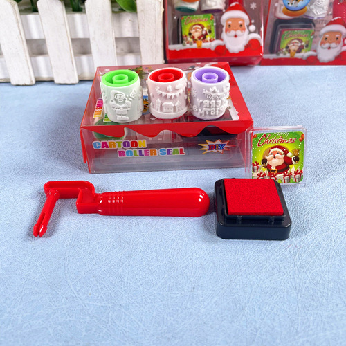 Children's Cartoon Roller Stamp Ink Pad Set Handle Primary School Kindergarten Small Gift Stamp Toy Wholesale