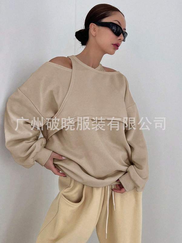 2025春季跨境外贸独立站亚马逊wish欧美新品纯色不对称卫衣|undefined
