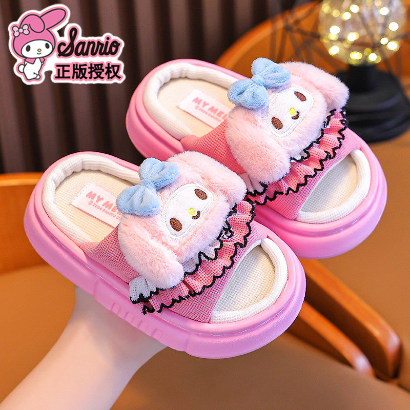 Sanliou primavera y otoño zapatillas de lino para niñas antideslizantes en el hogar Melody pisar la sensación de padres e hijos piso de algodón y lino para niños