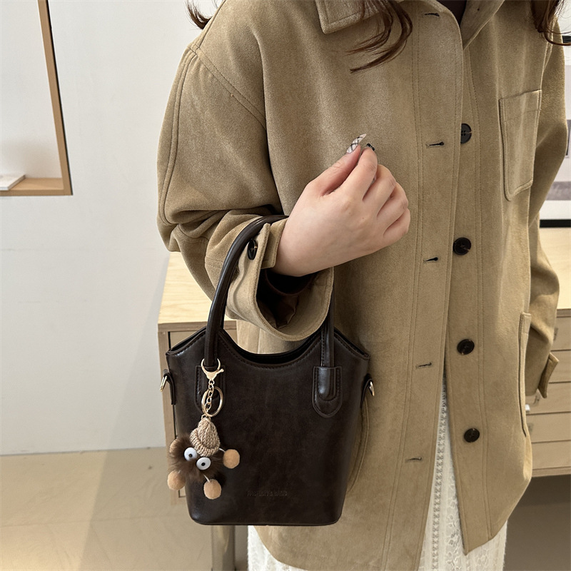 Bolso de moda retro, bolso de mano, bolso de hombro, bolso de cubo, bolso de mujer 2024, bolso de color sólido