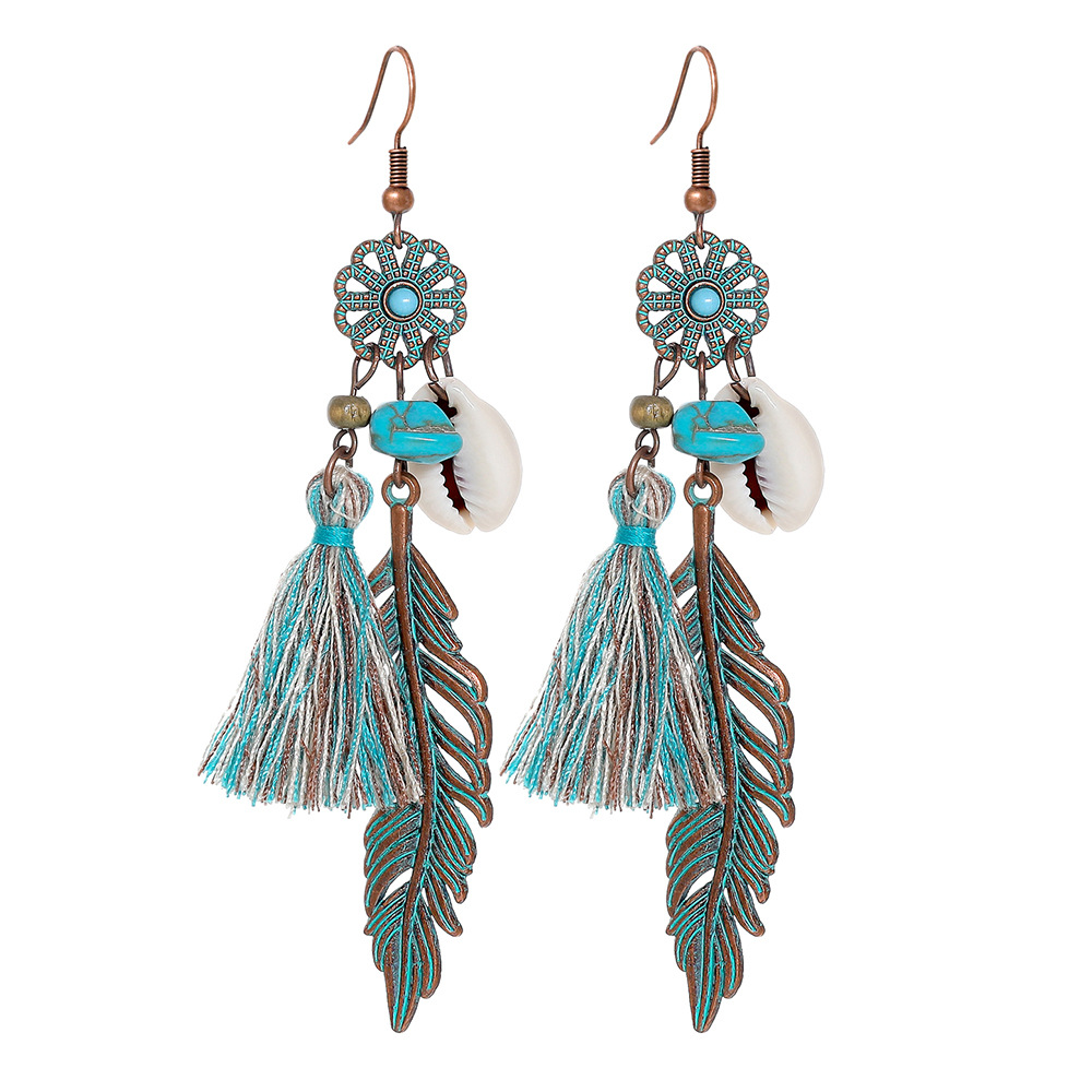 New vintage leaf pendant earrings women's fashion hollow carved alloy tassel earrings European and American fashion jewelry batch