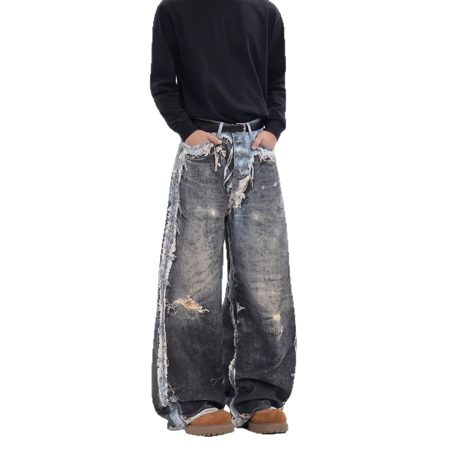 Unisex Distressed Denim Jeans 3D Printed Japanese Streetwear Style Long Pants for Men And Women_mkmklike.com