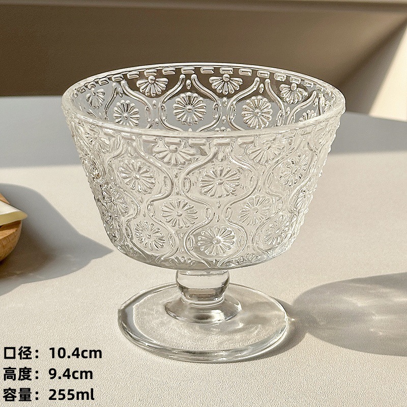 Retro en relieve sol de vidrio bol inswind helado casero helado helado bol yogur avena desayuno bol postre