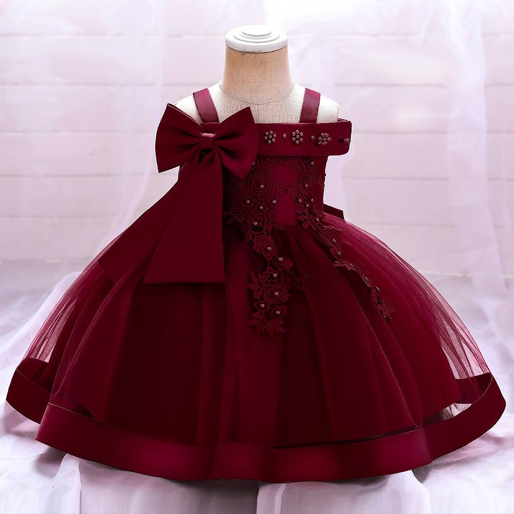 Cross-border princess dress, children's wedding flower girl tutu dress, beaded strap birthday child dress, baby dress